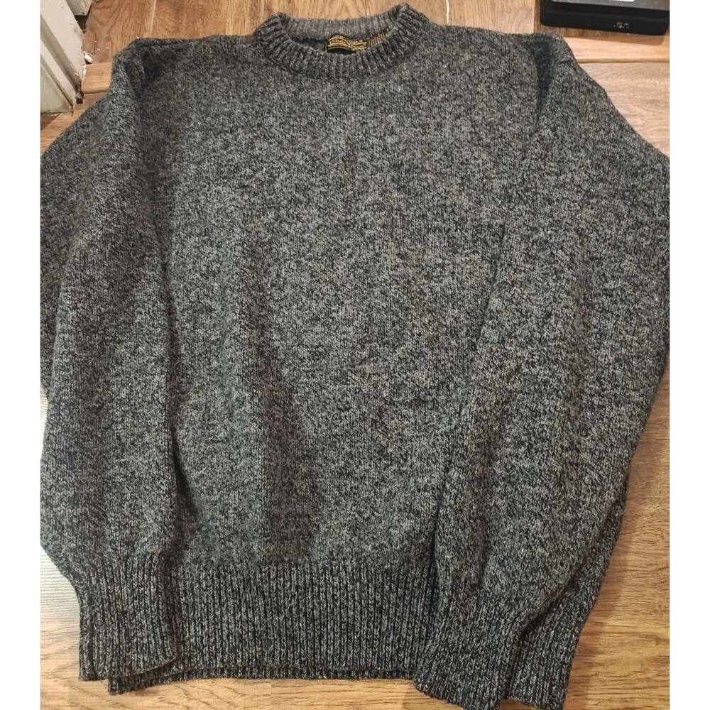 VTG Eddie Bauer Mens XL Lambswool Blend Crewneck Sweater Raglan Gray Speckled